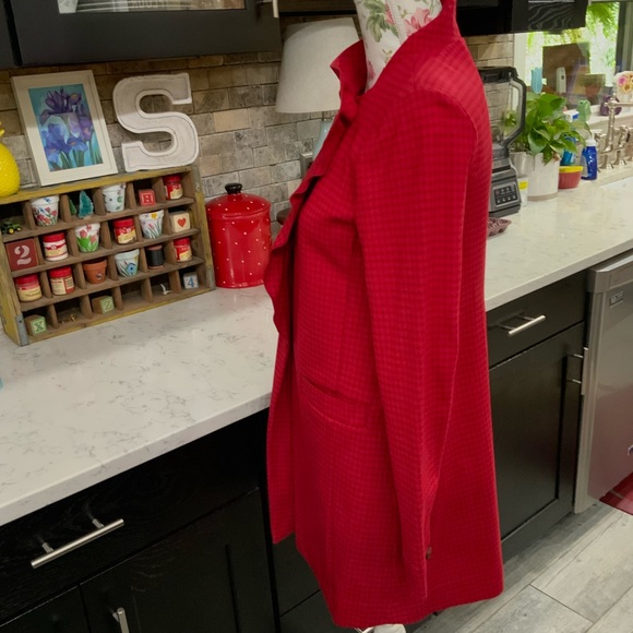 CAbi Celebration Red Houndstooth Ruffle Longline Wrap Jacket Coat 3546 Womens XS - Picture 5 of 16